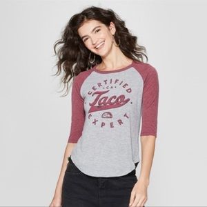 Certified Taco Expert Baseball Ringer Graphic Tee Size XS